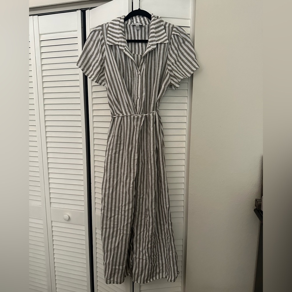 Nordstrom Rack greenish grey and White Striped dress size large